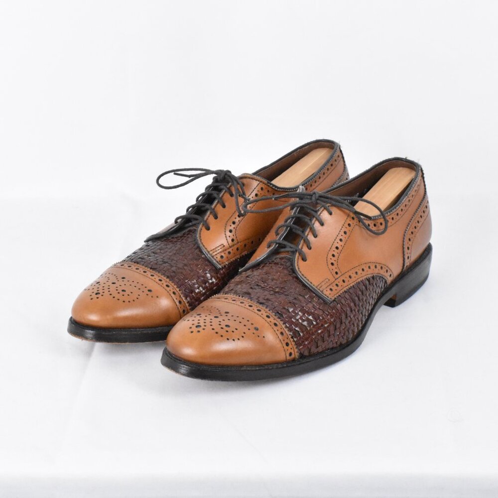 Allen Edmond's Sanford Two Tone Brogue Cap Toe Leather Derby Weave Inlay  Sz 9.5